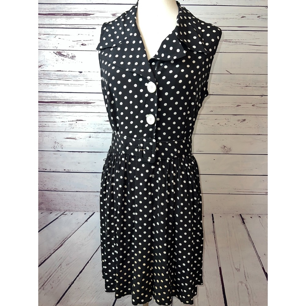 Jonathan Martin Fit Flare Dress size 11 12 Polka Dot Pin Up Sleeveless Rayon